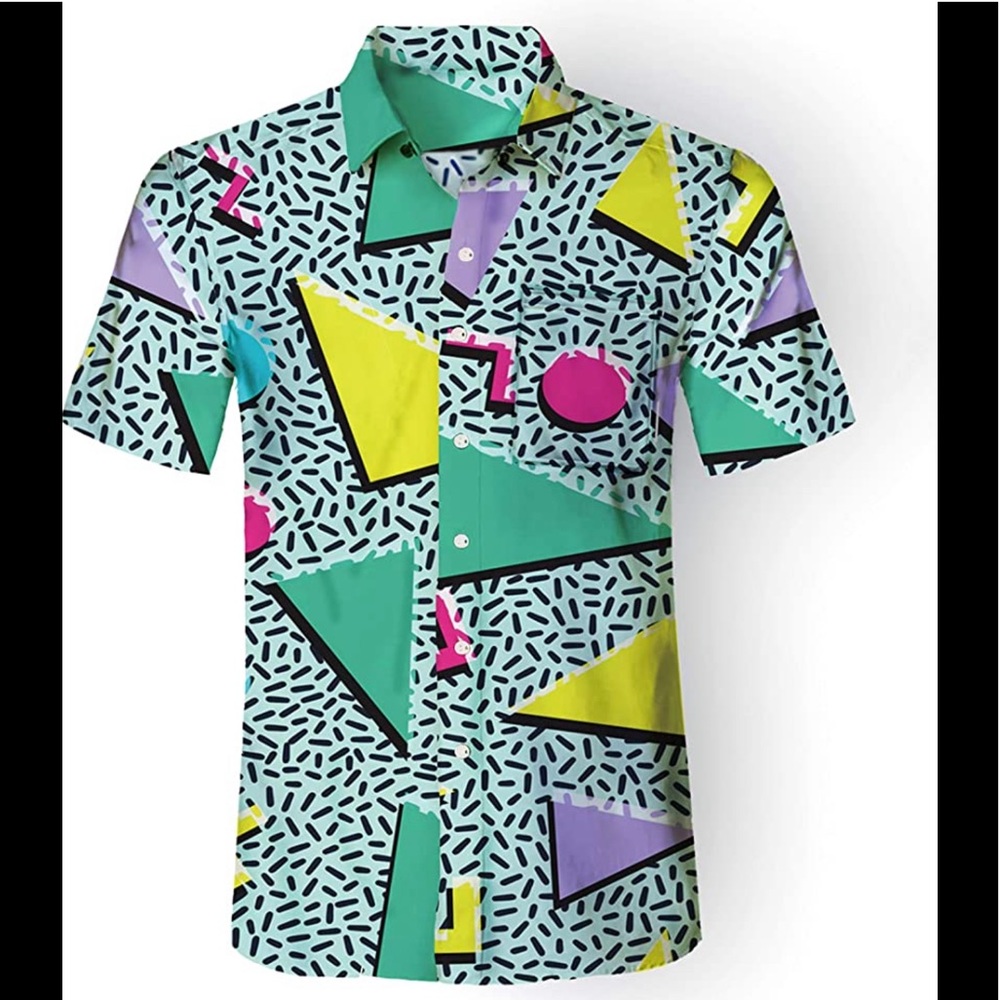 Mens 80’s 90’s inspired geometric button shirt top - Hawaiian